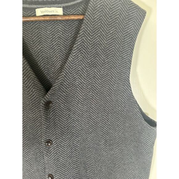 Woolovers Organic Cotton Cashmere Blend Button Chevron Vest Mens Size XL Gray - Picture 2 of 7